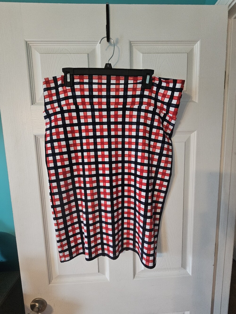 Red, Navy & White Plaid Pencil Skirt Lularoe XL